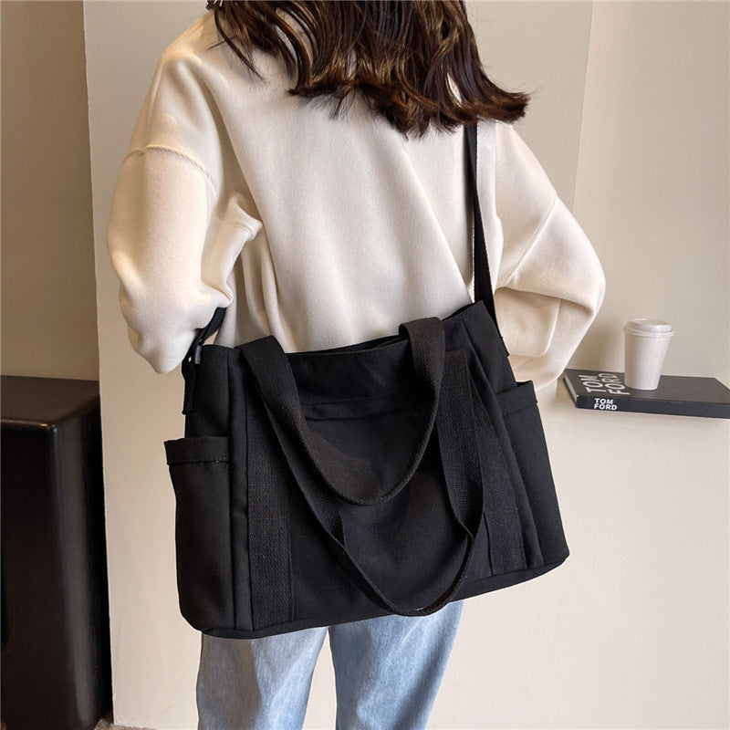 Large Capacity Shoulder Canvas Solid Color Bag For Women