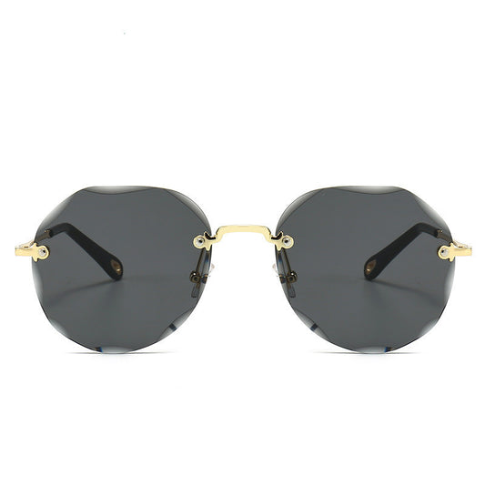 Boho Chic Leaf Design Rimless Polygonal Sunglasses For Women