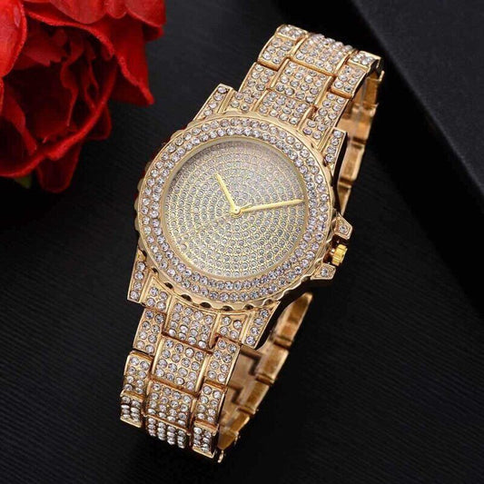 Diamond-Style Watch, Pearl Bracelet, Earrings and Necklace Set for Women