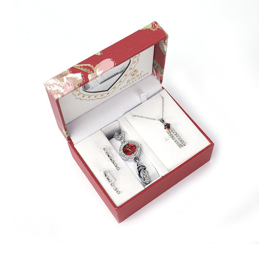 Ladies Watch, Earrings and Necklace Set with Heart-Inspired Gift Box