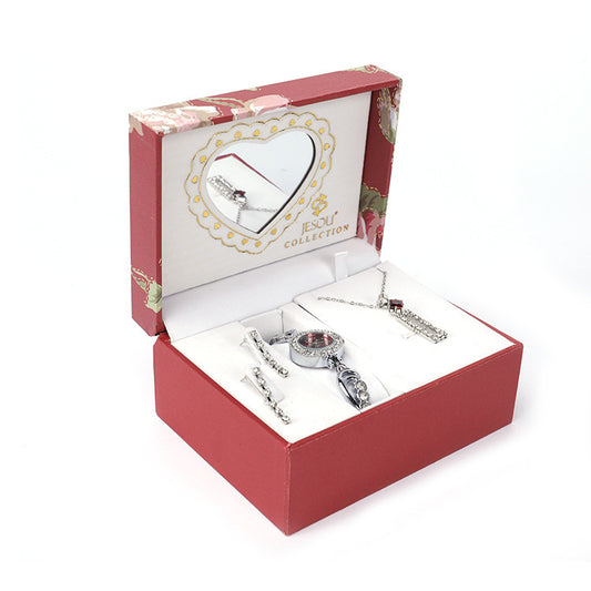 Ladies Watch, Earrings and Necklace Set with Heart-Inspired Gift Box