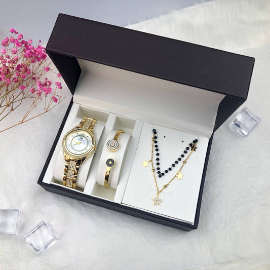 Women’s Fashion Quartz Watch Gift Box Set with Bracelet and Necklace