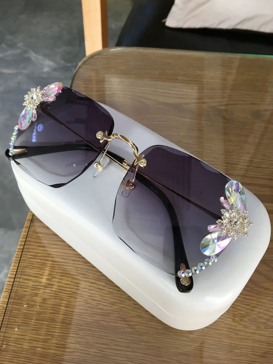 Shiny Butterfly Frameless Gradient Rhinestone Luxury Sunglasses for Women