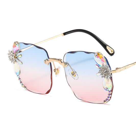 Shiny Butterfly Frameless Gradient Rhinestone Luxury Sunglasses for Women