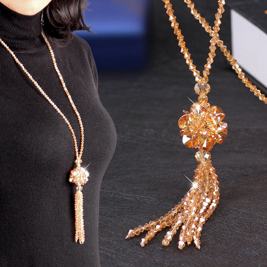 Korean Crystal Bead Long Necklace for Women, Autumn Style