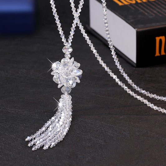 Korean Crystal Bead Long Necklace for Women, Autumn Style