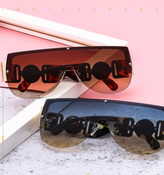 Personalized Semicircle One-Piece Metal Half-Frame Futuristic Sunglasses for Men and Women