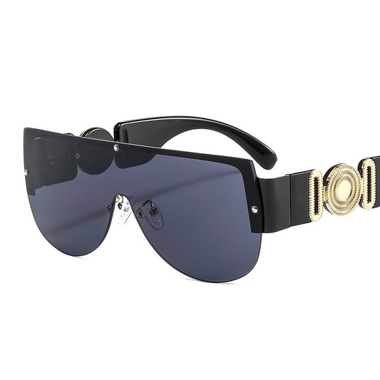 Personalized Semicircle One-Piece Metal Half-Frame Futuristic Sunglasses for Men and Women