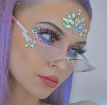 Rhinestone Party Festival, UV400 Fashion Rimless Sunglasses For Women