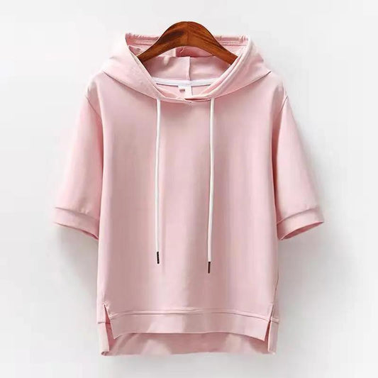 'Amelia' Hooded Half-Sleeve Split T-Shirt for Women