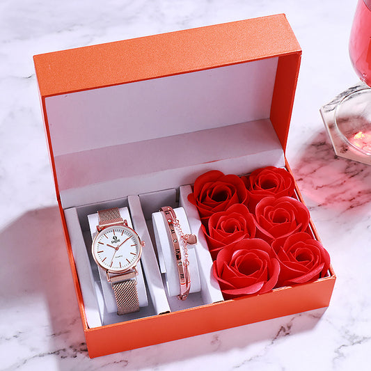 Retro Forest Watch and Bracelet Set with Roses for Women