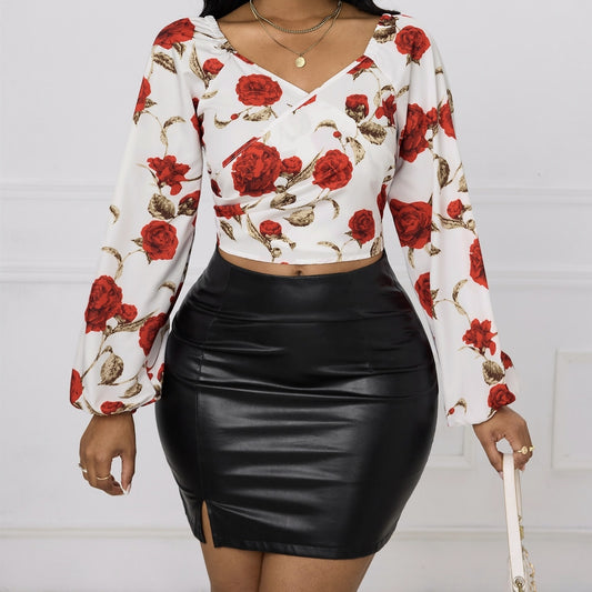 'Flowered' Elegant Long Sleeve Floral Print Shirt for Women