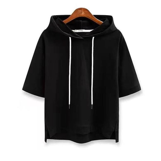 'Amelia' Hooded Half-Sleeve Split T-Shirt for Women