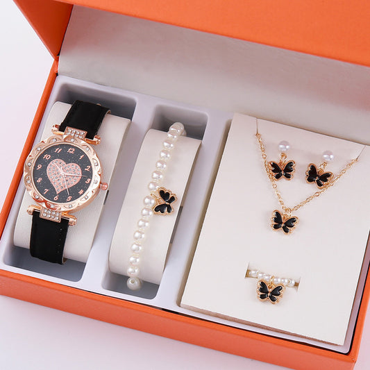 Korean High-End Quartz Watch Set, Minimalist Fashion with Heart Detail