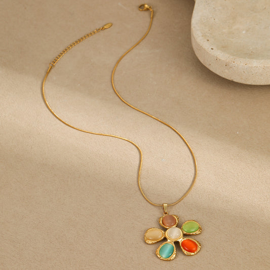 Colorful Opal Hammered Flower Earrings Suit