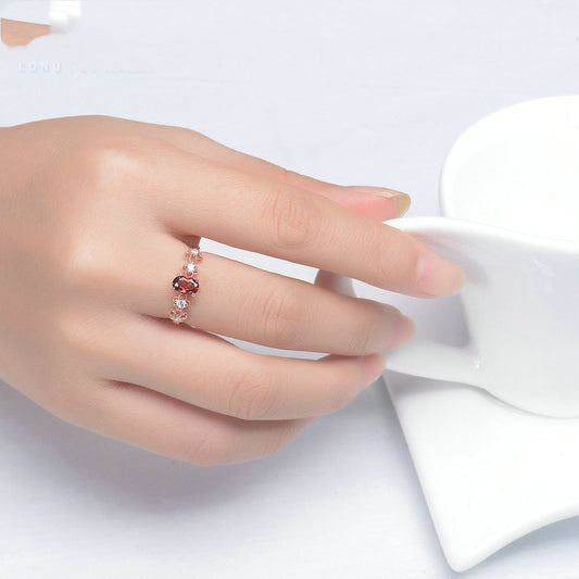 Sterling Silver Red Garnet Ring for Women, Rose Gold Color S925