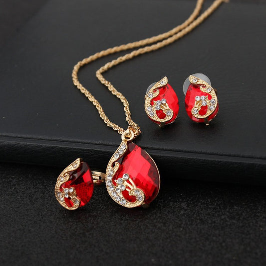 Diamond-Style Gems Jewelry Set, Necklace and Earrings for Women, 5 colors