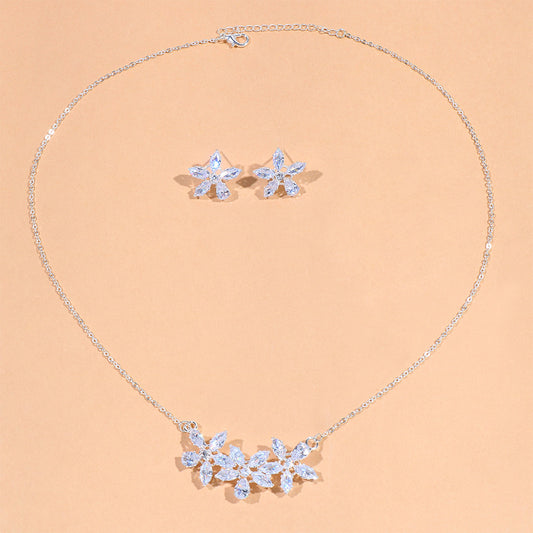 Flower Jewelry Suit Zircon Necklace Earrings