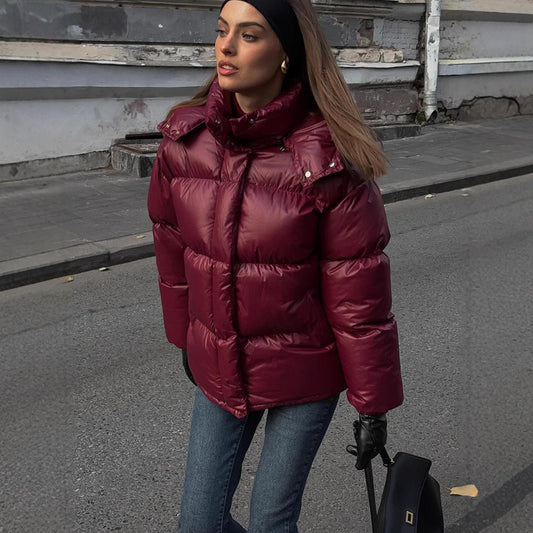 'Colombia' Women's Clothing Graceful Stand Collar Hooded Cotton Jacket