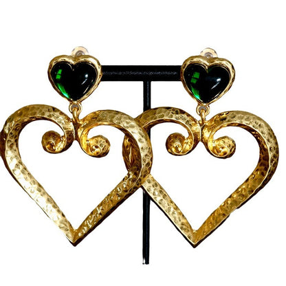 Dark Green Heart Vintage Jewelry, High-Grade Necklace or Earrings