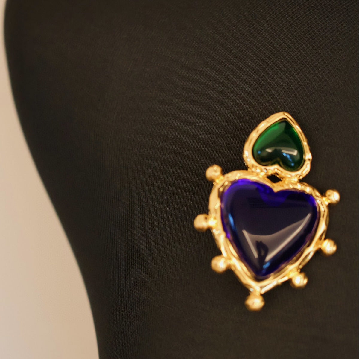 Dark Green Heart Vintage Jewelry, High-Grade Necklace or Earrings
