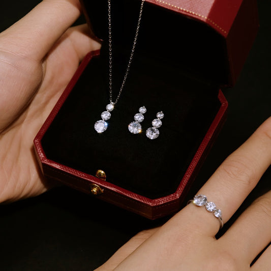 Sterling Silver Round Zircon Jewelry, Necklace and Earrings S925