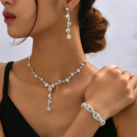 Fashion Crystal Jewelry Set, Necklace, Ear Studs, Bracelet for Women