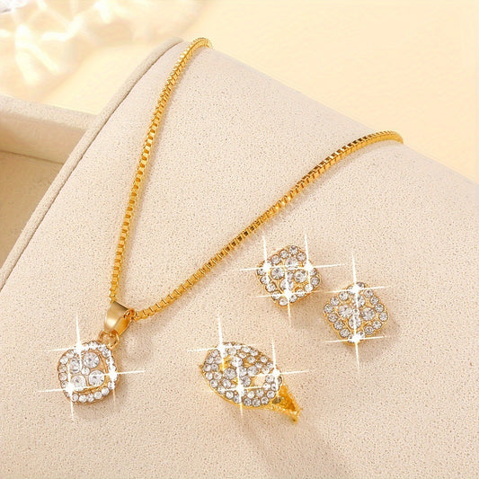 Light Luxury Diamond Necklace, Ring, Earrings Three-Piece Set for Women