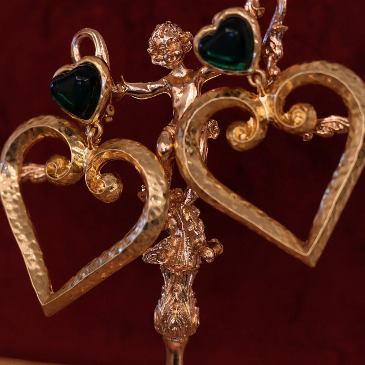 Dark Green Heart Vintage Jewelry, High-Grade Necklace or Earrings