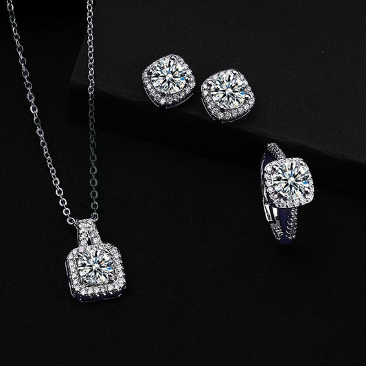 Square Bag Diamond Necklace, Rings, Ear Studs Jewelry Set
