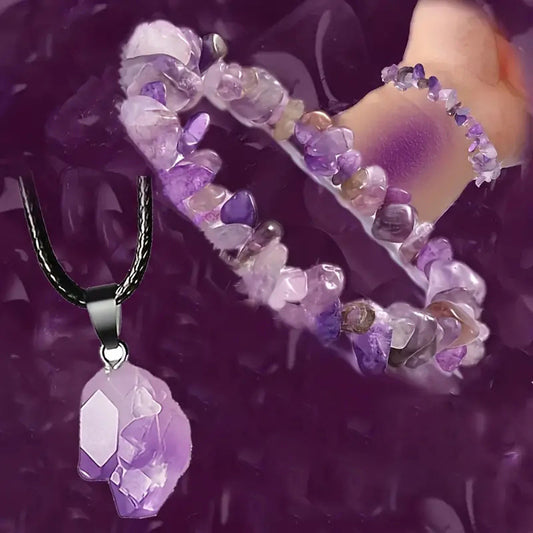 Natural Amethyst Crystal Bud Necklace, Raw Irregular Stone Pendant