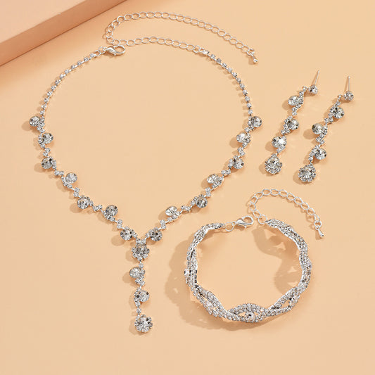 Fashion Crystal Jewelry Set, Necklace, Ear Studs, Bracelet for Women