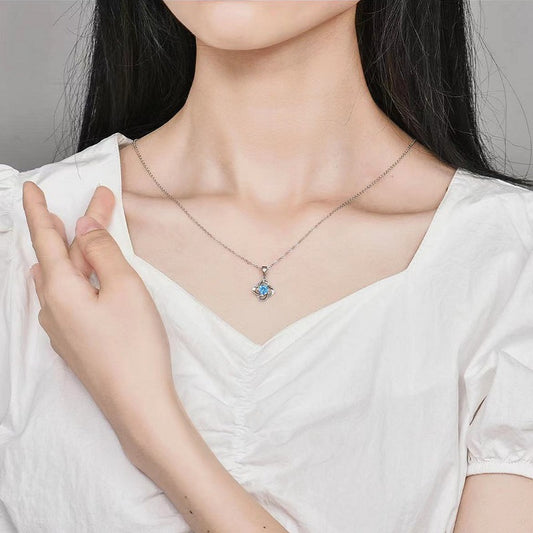 Diamond-Style Ocean Heart & Clover Necklace Set for Women, Romantic Charm Jewelry