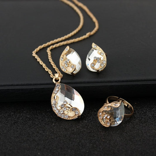 Diamond-Style Gems Jewelry Set, Necklace and Earrings for Women, 5 colors