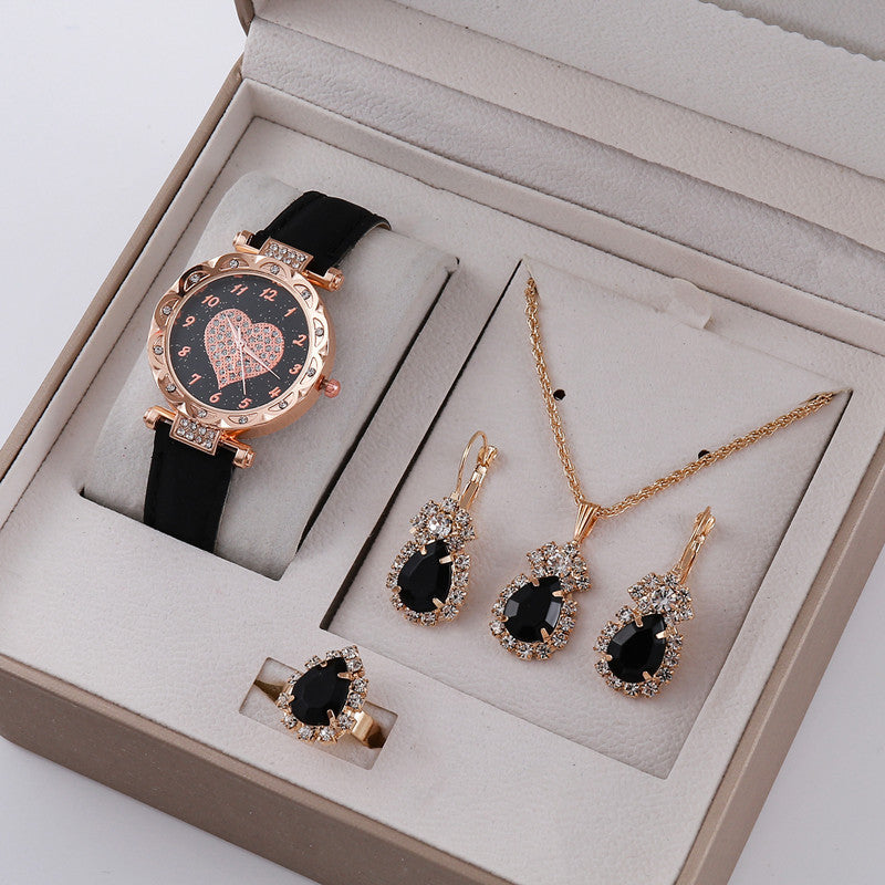 Korean High-End Quartz Watch Set, Minimalist Fashion with Heart Detail