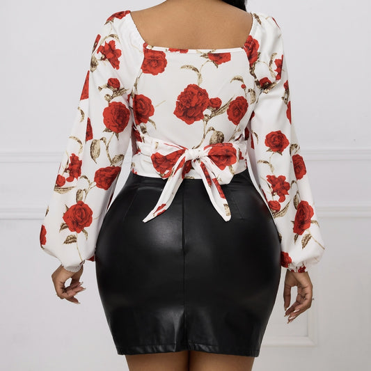'Flowered' Elegant Long Sleeve Floral Print Shirt for Women