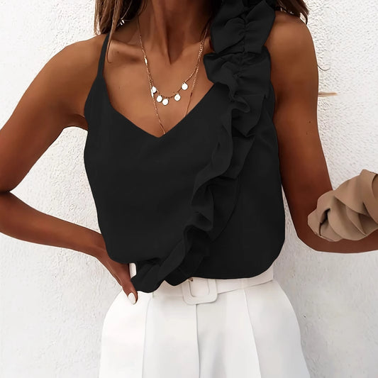 'Anita' Slim Fit Lace Camisole Top with Lotus Leaf Detail