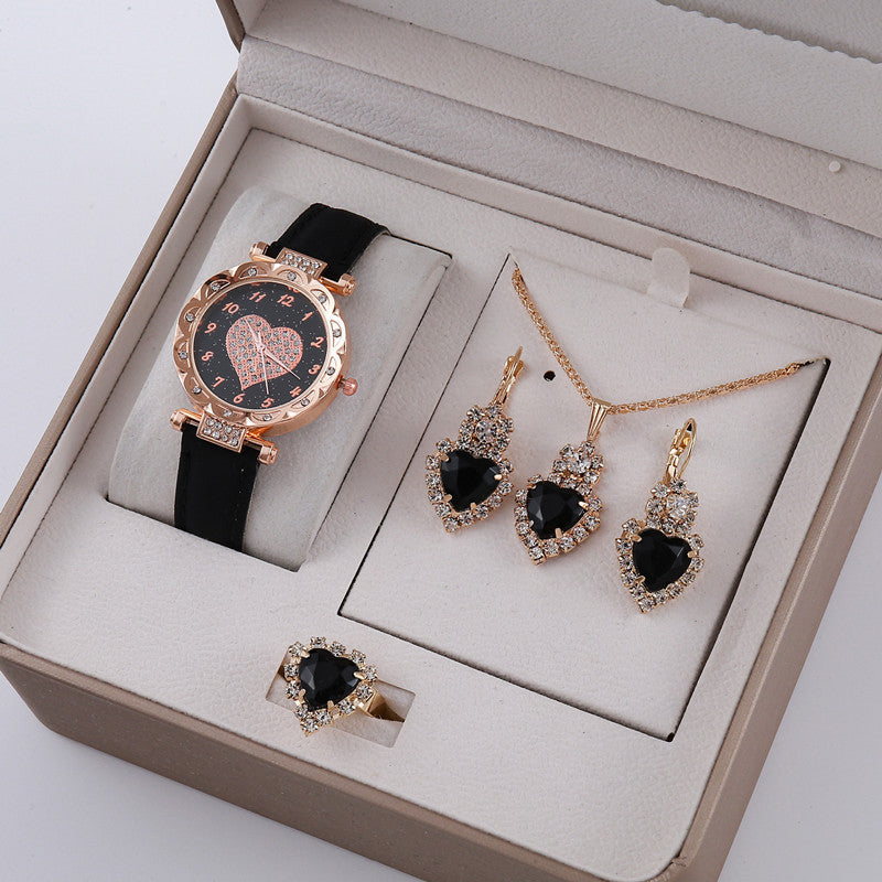 Korean High-End Quartz Watch Set, Minimalist Fashion with Heart Detail