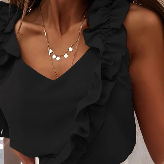 'Anita' Slim Fit Lace Camisole Top with Lotus Leaf Detail