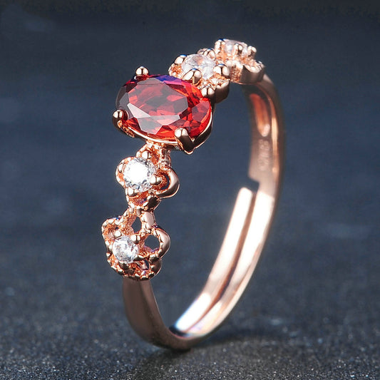 Sterling Silver Red Garnet Ring for Women, Rose Gold Color S925